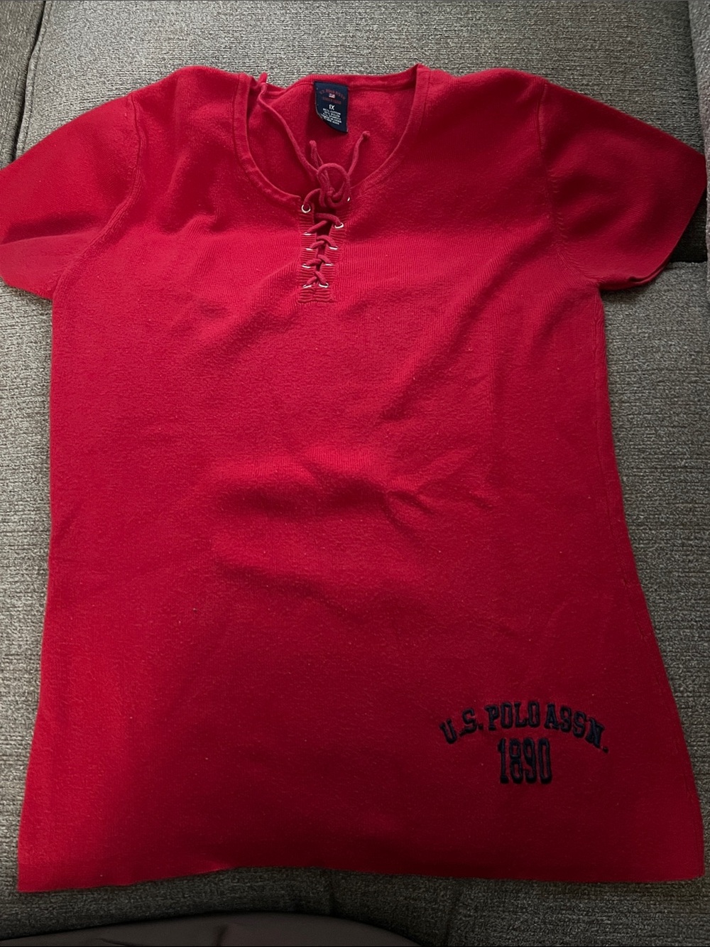 U.S. Polo Assn. Red Lace-Up Short Sleeve Knit Top
